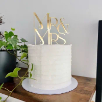 New MR&amp;MRS Happy Wedding Cake Topper Gold Black Acrylic Ring Groom Bride Cake Topper Wedding Engagement Party Dessert Decoration