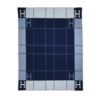 Hermes 愛馬仕Avalon III H方格直紋羊毛絨毯(淺米/藍)