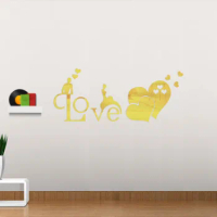 Heart&amp;Love Acrylic Wall Mirror Sticker DIY Self Adhesive Wall Sticker for Bridal Chamber Decoration