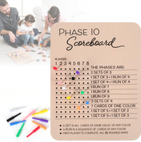 Phase 10 Score Board 2025 New Wooden Phase 10 Scoreboard and Round Tracker with 8 Colored Pegs Phase