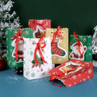 4pcs Christmas Paper Bags Santa Claus Snowman Elk Xmas Party Favor Candy Gift Packaging Bag Christmas Navidad New Year Supplies