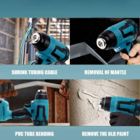 21V Electric Heat Gun Rechargeable Cordless Handheld Hot Air Gun with 3 Nozzles Industrial Home Hair Dryer for Makita Battery