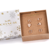 COACH 限量雪花禮盒 經典C字冰淇淋圓環造型穿式三件套裝組耳環禮盒-金色