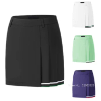 Ladies High Elastic Pencil Golf Skirt Korean Style Slim High Waist Culottes Women Quick Dry Pleated Short Skort Workout Skirt