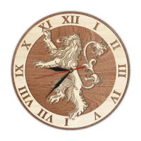 Lannister Heraldic Lion Wooden Wall Clock Ice and Fire Great Houses of Westeros Rustic Home Decor Clock Medieval Lion Wall Watch