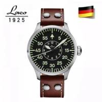 【Laco 朗坤】飛行員系列 Aachen 861690  黑/紅棕  42mm｜ 德國錶 夜光錶 機械錶  男/女錶