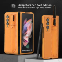 Z Fold 3 Funda Case for Samsung Galaxy Z Fold 3 W22 5G Pen Bag Retro Business Leather Coque Protection Phone Case Cover ZFold3