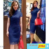 Baju Dress EUNBI NAVY SL Dress Wanita brukat navy Kekinian@@ Casual Fit