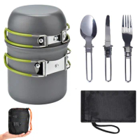 New Portable Camping Cookware Set Outdoor Pot Mini Gas Stove Sets Nature Hike Picnic Cooking Set With Foldable Spoon Fork Knife