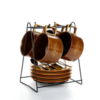 創意美式陶瓷咖啡杯4杯套裝帶碟勺架 歐式茶具茶水杯子馬克杯套組