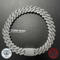 Custom 25MM S925 Sterling Silver Hip Hop Moissanite Cuban Link Chain Thick Miami VVS Cuban Necklace For Men