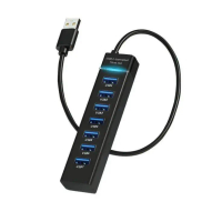 7-Port USB 3.0 High-Speed Hub with Power Adapter Fast File Transfer and Data Download USB 2.0 Splitt