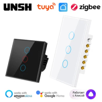 1 2 3 4 gang Tuya ZigBee Smart Light 2-way Control Touch Wall Switch With/No Neutral Wire Smart Life Via Alexa Google Home Alice