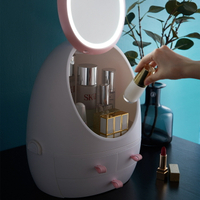 網紅化妝品收納盒 帶LED燈鏡子抽屜式手提桌面防塵護膚品置物架