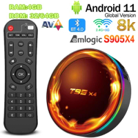 T95X4 Smart TV Box Amlogic S905X4 Android11 4GB RAM 32GB/64GB ROM BT AV1 H.265 2.4G/5G Wifi 8K HDR Media Player Set Top Box