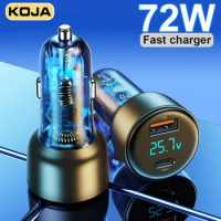 Car Charger 72W LED Digital Display Type-C PD 45W USB 27W Quick Charge 3.0 For IPhone IPad Samsung HUAWEI Xiaomi Phone Adapter