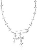 Womens Cross Necklace ， Silver Cross Cubic Zirconia Pendant Necklace with Paperclip Collar Chain ， F