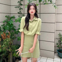 Newlan QZ145 Mini Dress Kemeja Casual Korean Fashion Dress for Women New High Grade Slim Wanita Rok 