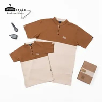 Set Kurta Ayah Anak Ghaisan – Kaos Kurta Couple Coklat Cream Lengan Pendek (Anak XS) Anak Men XS