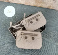 Balenciaga Cagole Coin Purse Silver & Denim Silver