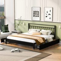 King Size Storage Platform Bed with 4 Drawers &amp; Sturdy Metal Frame, Headboard,Simple design King Bed for Bedroom,Easy to Install