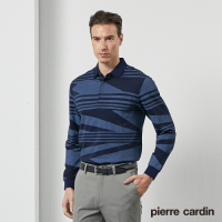 Pierre Cardin皮爾卡登 男裝 網眼印花長袖POLO衫-丈青色(5205262-38)
