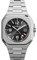 Bell &amp; Ross 柏萊士 BR 05 GMT系列時尚機械錶(BR05G-BL-ST/SST)-41mm-黑面鋼帶【刷卡回饋 分期0利率】