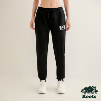 Roots 女裝-摩登都市系列 雙面布窄版休閒棉褲-黑色