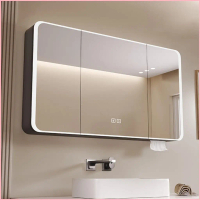 COD Space Aluminum Anti-fog Smart Bathroom Mirror Cabinet Wall Mounted Medicine Mirror Cabinet With