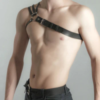 Men Harness BDSM Gay Pu Leather Studded Decor Harness Adjustable BDSM Clothing Sex Belt Erotic Costume chest harness