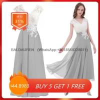 Mother Of The Bride Dresses 2022 Chiffon White and Silver Gray Lace Short Sleeves Wedding Party Gown Vestido De Madrinha Farsali