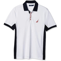【NAUTICA】2023男時尚棉質彈性針織白黑色塊短袖Polo衫-網(預購)