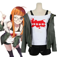 Futaba Sakura Permainan Persona 5 Kostum Cosplay Wanita Pakaian Halloween P5 Sut Jaket Kot Kasual Co