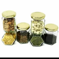 Toples Hexagonal 280ML Segi Enam Awet Kuat Tebal 280ML Tutup Putar Kedap Kuning Emas Toples Beling K