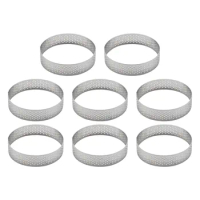 8Pcs Stainless Steel Tart Ring, Heat-Resistant Perforated Cake Mousse Ring Round Double Rolled Tart Ring Metal Mold 8cm