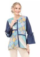 Hamlin Lynelle Blouse Batik Wanita Safeya Lengan Panjang Material Cotton ORIGINAL - Blue