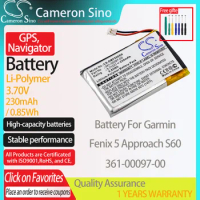 CameronSino Battery for Garmin Fenix 5 Approach S60 fits Garmin 361-00097-00 GPS, Navigator battery 230mAh/0.85Wh 3.70V Black