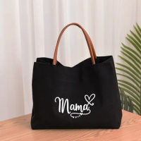 Mama Heart Pattern Women Canvas Mom Grandma Nana Mimi Gigi Gift for Mother's Day Baby Shower Beach Travel Customize Tote Bag