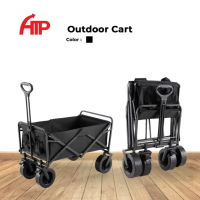 ATP Portable Camping Trolley Foldable Outdoor Cart Night Market Stall Metal Cart - Black