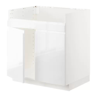 METOD Havsen雙槽水槽底櫃, 白色/voxtorp 高亮面 白色, 80x60x80 公分