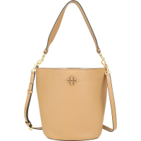 TORY BURCH McGraw 雙T縫線荔紋牛皮可拆手提/斜背水桶包(奶糖色)