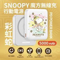 【SNOOPY 史努比】手錶磁吸三合一無線充魔方行動電源 5000mAh (Apple Watch/MagSafe)-彩虹蛇