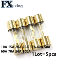 5Pcs Gold Plated Glass AGU Fuse Fuses Pack Car Audio Amp Amplifier 10A 15A 20A 25A 30A 40A 50A 60A 70A 80A 100A Car Fuse