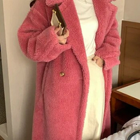 2023 Htbtm Home Autumn/winter Mid Length Teddy Bear Coat Pink Grain Sheep Camel Fleece Silhouette Wool Coat