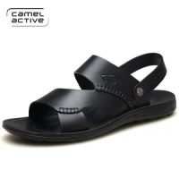 Camel Active Brand Men's Genuine Leather Beach Shoes Classic Handmade Cow Leather Mens Sandals Plus Size 38-44