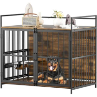 48 inch large dog cage with two 360 ° adjustable stainless steel bowls, end table dog house, large dog house for indoor use
