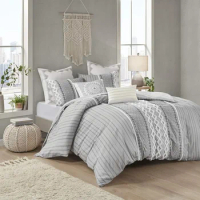 Comforter for King Size Bed,Chenille Tufted, with Farmhouse Bedding Flare, 2 Matching Shams, King Gray 3 Piece