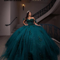 Ablaze Emerald Green Lace Appliques Ball Gown Quinceanera Dress Mexican Sweetheart Sweet 15 Dress Corset Vestidos De 15 Año