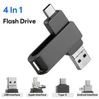 4 in 1 USB Flash Drive TYPE-C OTG 32GB 64GB 128GB 256GB USB 3.1 Memory Stick Rotating Metal Mini Pen Drive High Speed Pendrives