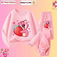 Bộ Thun Dài Tay Thu Đông Cho Bé Gái Hình Gấu Dâu Lotso BABYMALL Chất Cotton Mềm